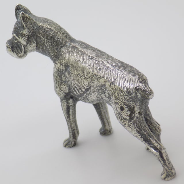 Silver Vintage Italian Handmade Genuine Silver Detailed Boxer Dog Large and Heavy Rare Solid Figurine For Sale - Image 8 of 11