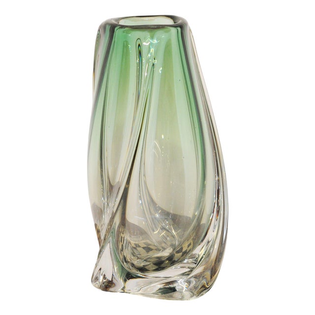Green Lead Crystal Vase from Val Saint Lambert, 1950s For Sale