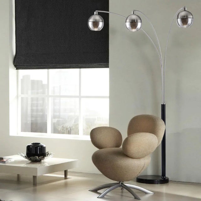84-Inch Adjustable Mid Century Orson Arc Floor Lamp by Nova of California - Matte Black, Brushed Nickel, Marble Base, Dimmer Switch For Sale In Los Angeles - Image 6 of 9