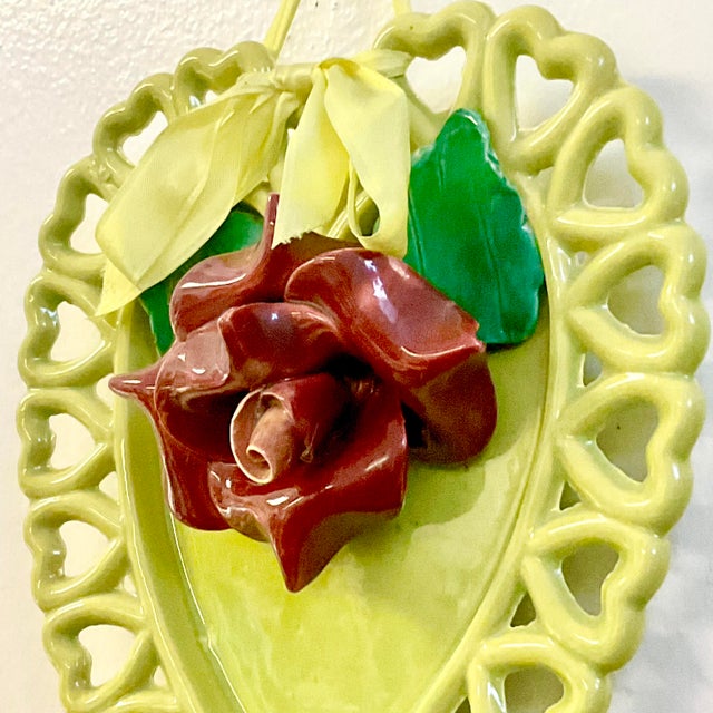 1940s Majolica Art Deco Boho Chic Valentine and Tromp L’Oeil Rose Wall Plate. For Sale - Image 6 of 10