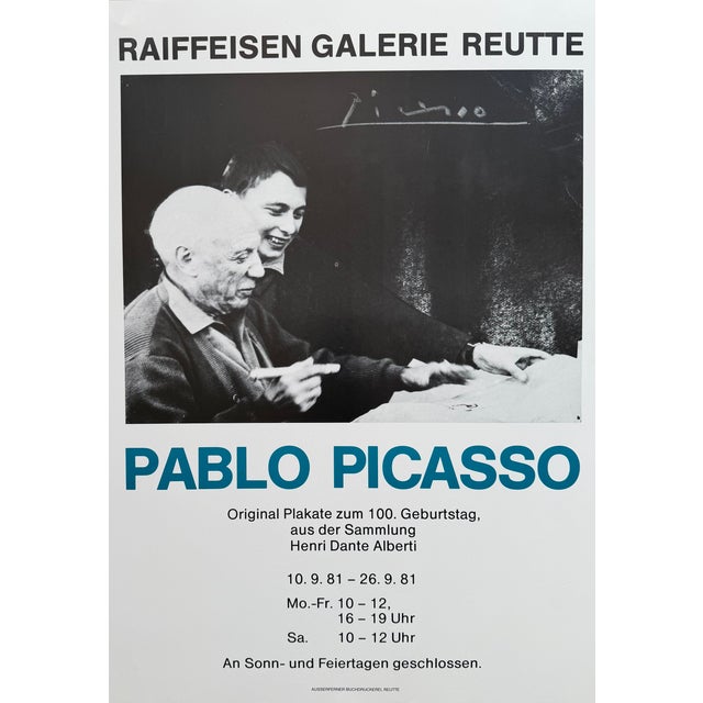 Original 1981 exhibition poster featuring Pablo Picasso, created for Raiffeisen Galerie Reutte. The poster reflects...