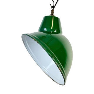 Industrial Green Enamel Factory Pendant Lamp, 1960s For Sale