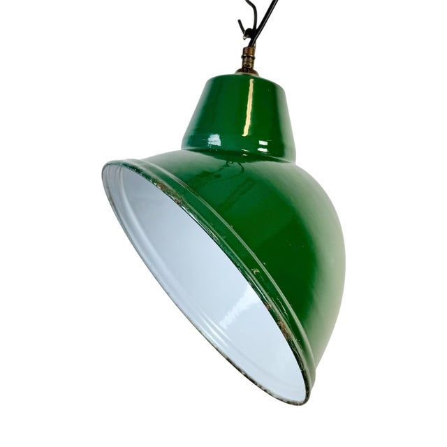 Industrial Green Enamel Factory Pendant Lamp, 1960s For Sale