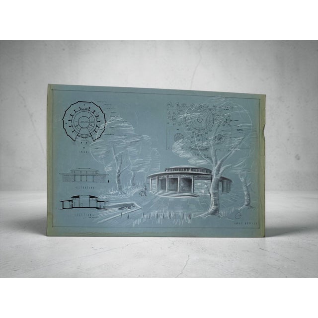 Janet Bentley, Round Pavilion / Aquarium Study Architectural Presentation Drawing, 1953, Mixed Media on Paper For Sale - Image 13 of 14