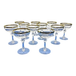 1940s Crystal Champagne Coupes Stem Glasses, Set of 11 For Sale