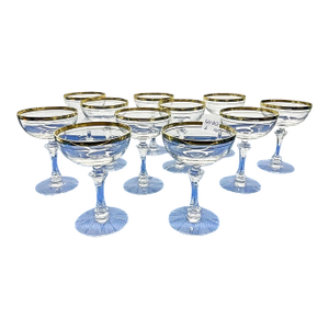 1940s Crystal Champagne Coupes Stem Glasses, Set of 11