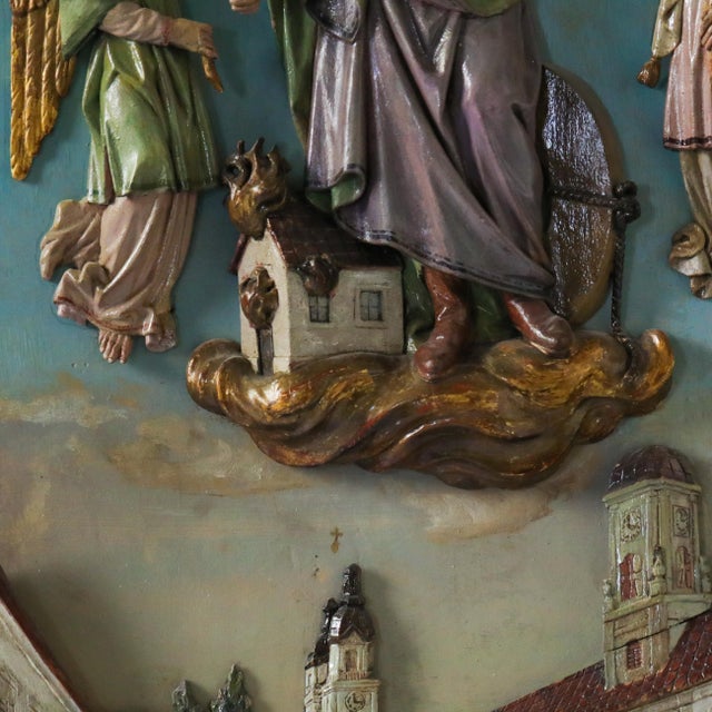 Large 19th Century Saint Florian Carved Relief Plaque in Gilt Arched Frame For Sale - Image 9 of 14