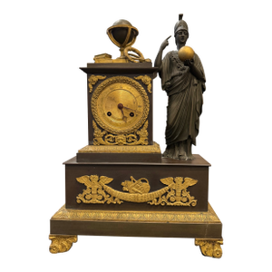 French Restoration Athena (Minerva) Patinated & Fire-Gilt Bronze Mantel Clock by Louis Alfred Baveux