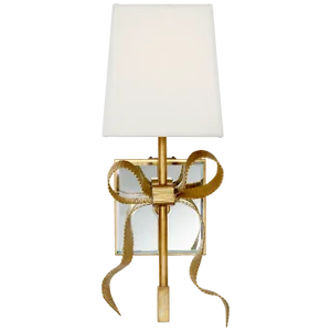 Kate Spade New York for Visual Comfort Signature Ellery Gros-Grain Bow Small Sconce in Soft Brass with Cream Linen Shade
