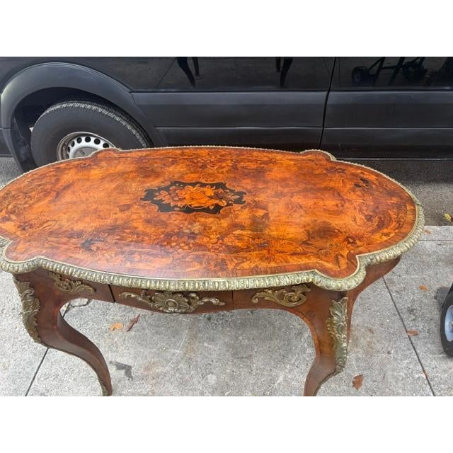 French Antique French Walnut & Marquetry 19th C. Ladies Writing Desk Circa 1880 For Sale - Image 3 of 9