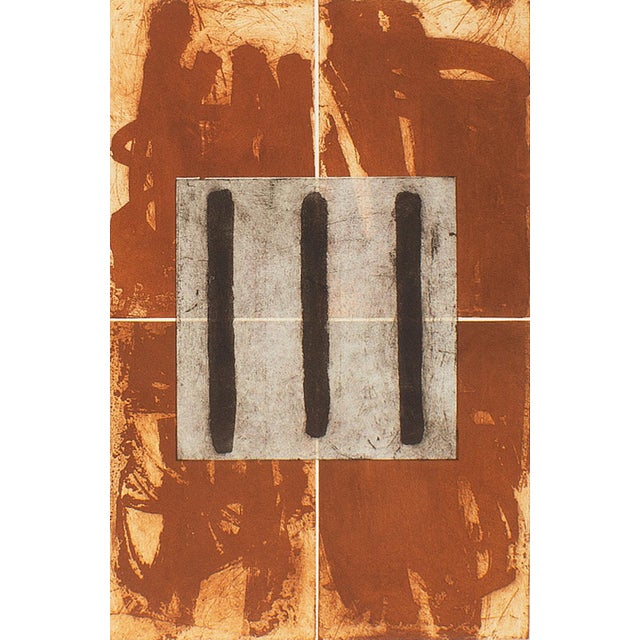 A 1998 abstract aquatint print by the Japanese-American artist Seiko Tachibana. This piece features three brown stripes...