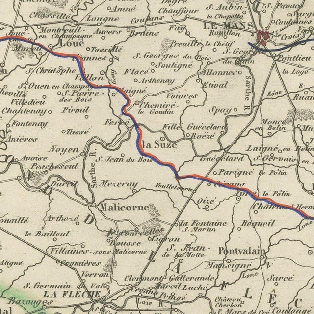 Antique Map of the Sarthe, Le Mans and the Jurist Denizot, 1860 For Sale - Image 6 of 12