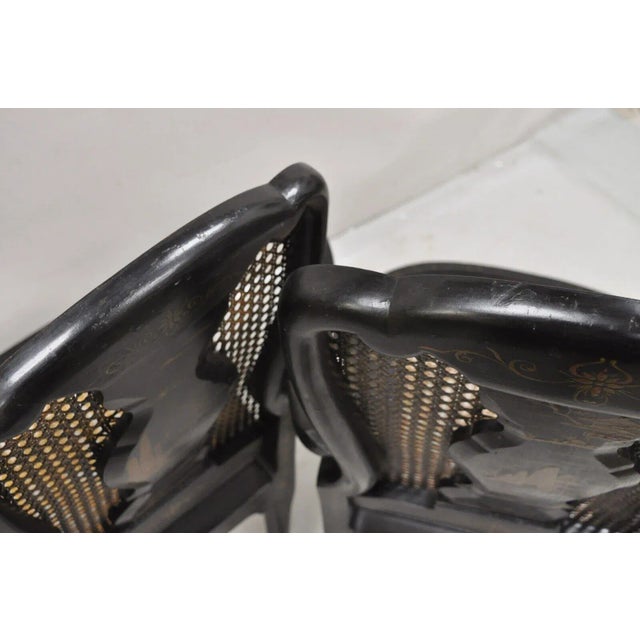 Black Antique Chinoiserie Queen Anne Hand Painted Floral Cane Dining Chairs - Set of 4 For Sale - Image 8 of 12