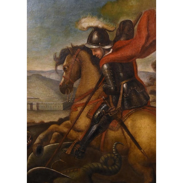 Follower of Raffaello Sanzio, Saint George & the Dragon, 1700, Oil on Canvas, Framed For Sale - Image 13 of 17