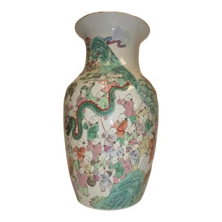 1970s Classic Chinese Hand Painted Vase 100 Kids Playing in Temple Garden For Sale