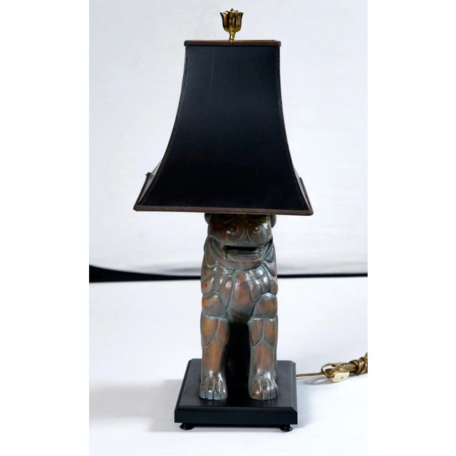 Chinoiserie Carved Wood Foo Dog Lamps by Sarreid - a Pair For Sale - Image 3 of 11