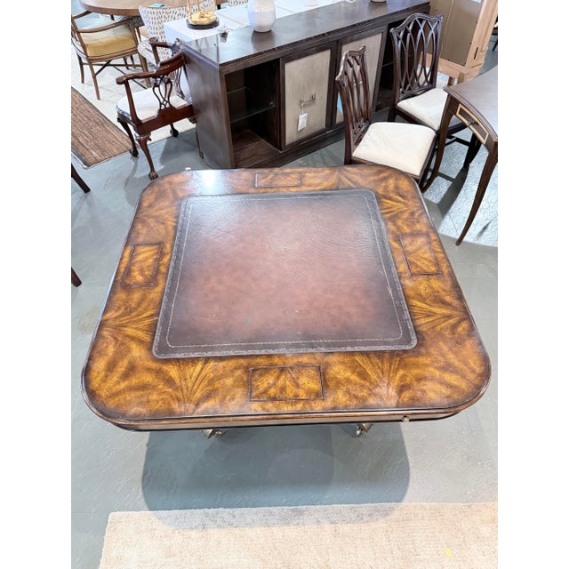 Traditional Late 20th Century Regency Style Burled Walnut Leather Top Game Table For Sale - Image 3 of 10