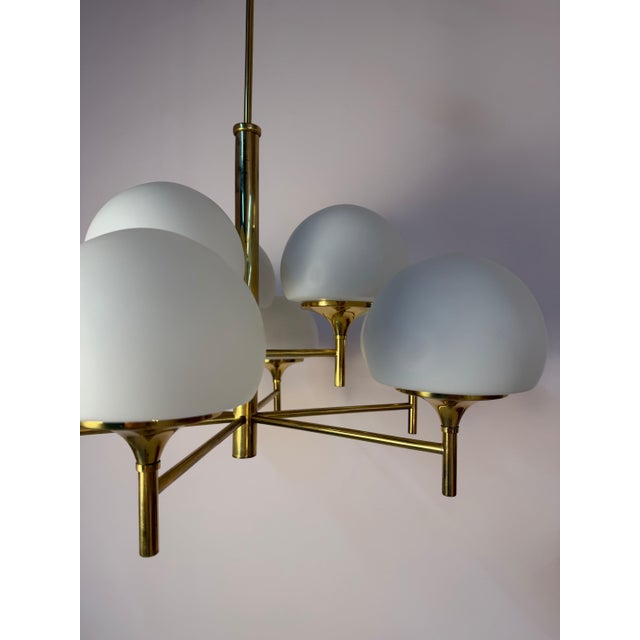 Type 2645 9-Light Chandelier in Brass and Opal Glass from Aloys Fischer Sundern For Sale - Image 9 of 11