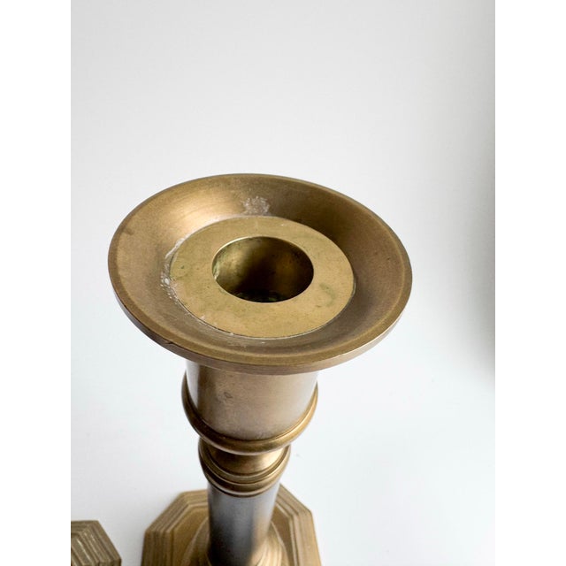 Mid 20th Century Vintage Brass Candlesticks With Black Columns – Pair For Sale - Image 5 of 8
