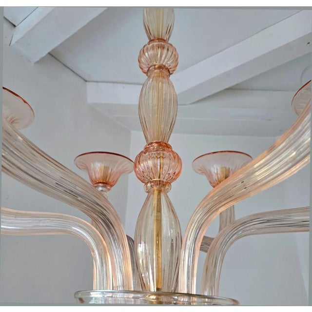 1970s 1970s Pink Neoclassical Murano Glass Chandelier For Sale - Image 5 of 9