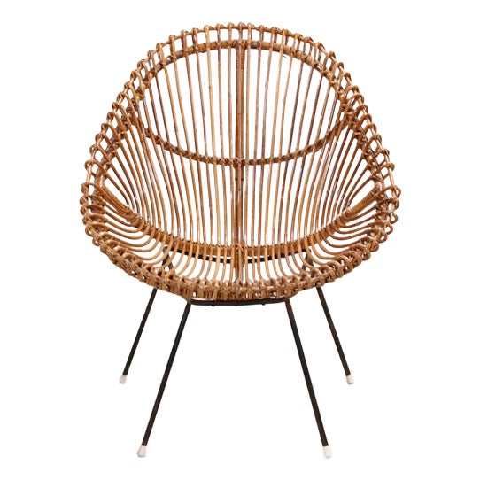 Italian Modern Rattan and Wicker Chair, 1960s For Sale