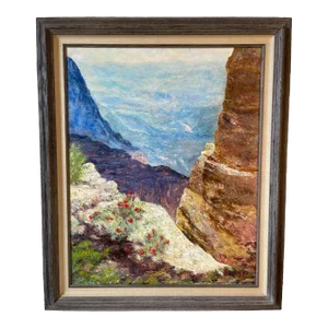 Mid 20th Century Canyon Landscape Oil Painting, Framed