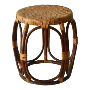 McGuire Style Rattan Taboret Drum Stool of Bentwood Cane Wicker Mid Century Vintage