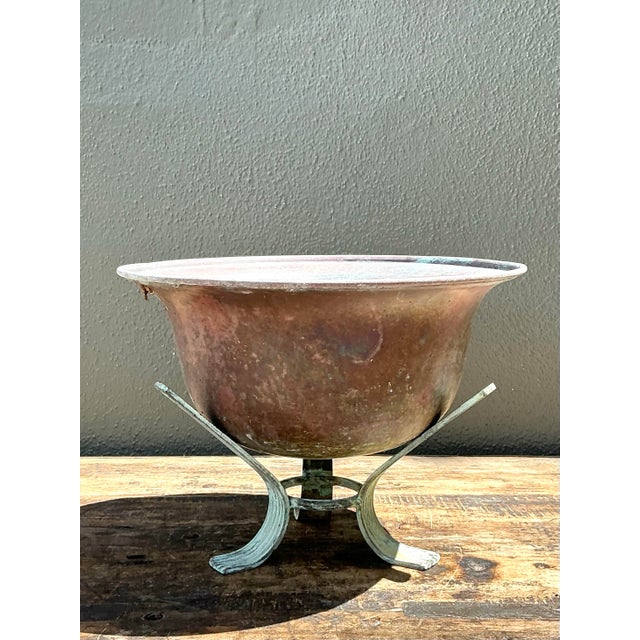 Vintage Patinated Copper Bowl on Verdigris Stand For Sale - Image 9 of 12