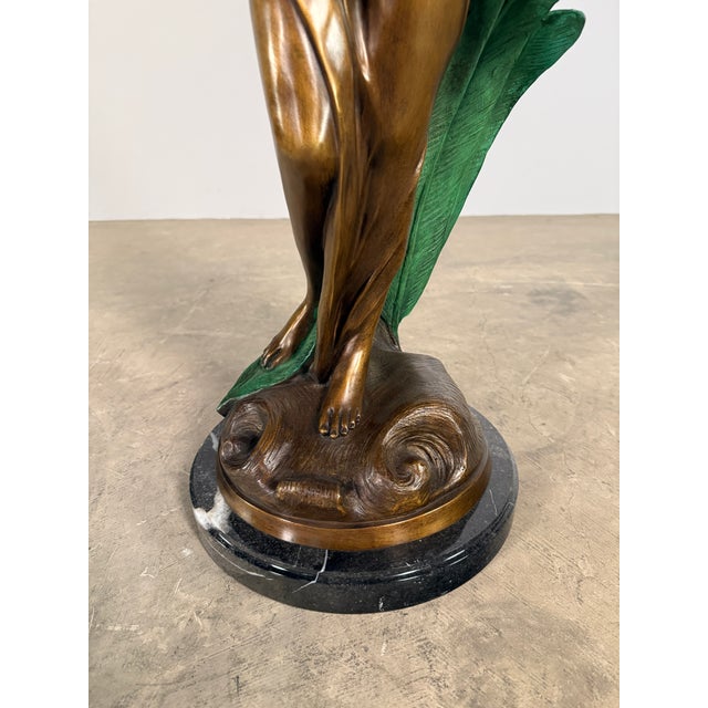 Grand Tour Late 20th Century Bronze “Diana With Leaves” Sculpture, 35” H – Classical Female Figure on Marble Base For Sale - Image 3 of 11