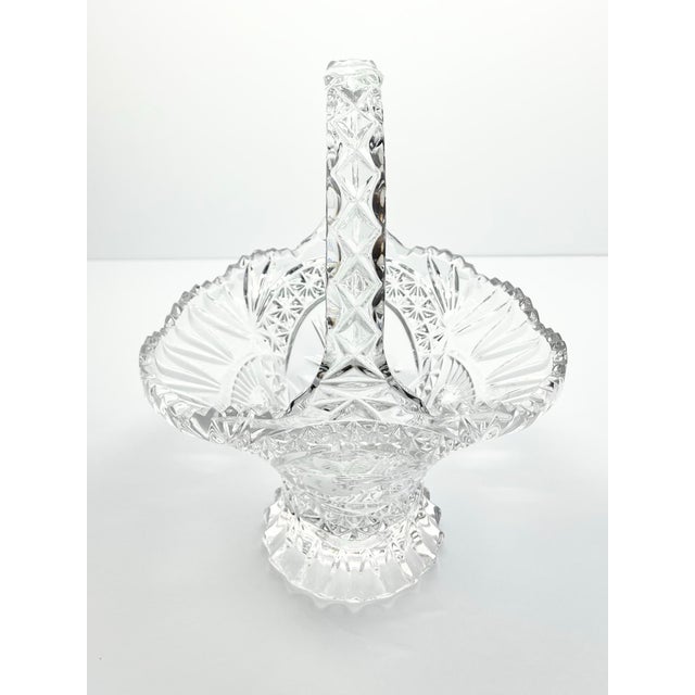 Glass 1990s Hofbauer “Byrdes” Large Cut Crystal Deep Handled Basket 10 1/2” For Sale - Image 7 of 11