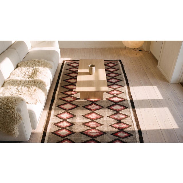 Charming Grey and Red Color and Rhombus Patters Design Antique American Navajo Rug For Sale - Image 12 of 14