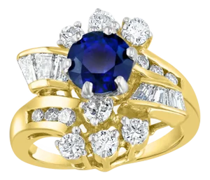 1 Carat Round Blue Sapphire & 1.65 Carat Diamond Cocktail Ring in 14 Karat Gold