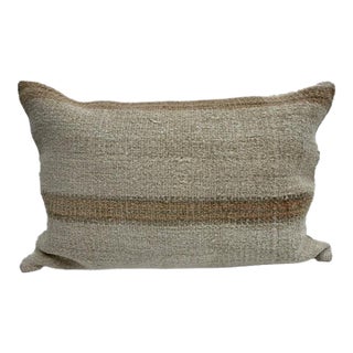 Turkish Hemp Pillow Cushion Natural Beige Rusty Brown Pillow Cushion Cover 16" x 24" For Sale