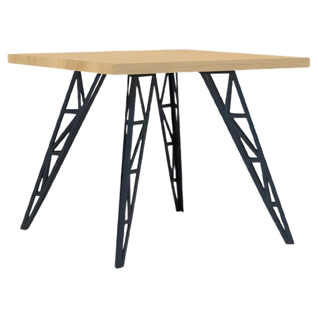 Small Dining Table with Oak Tabletop & Lasered Steel Legs by Aljoscha Vogt for GUSTAV Möblierungen For Sale