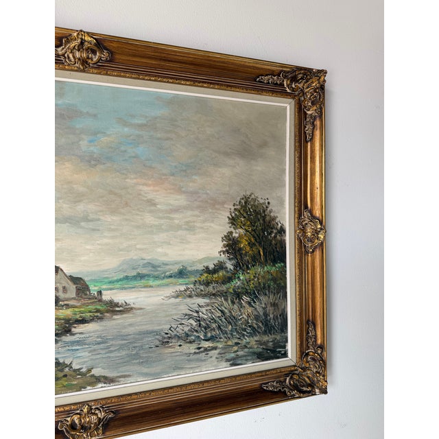 Vintage P. Veen European Countryside River Landscape Oil on Canvas Painting For Sale - Image 9 of 12