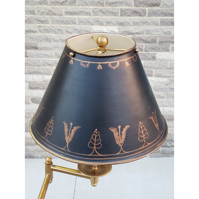 Lillian August Tole Painted Brass Swing Arm Floor Lamp | Chairish