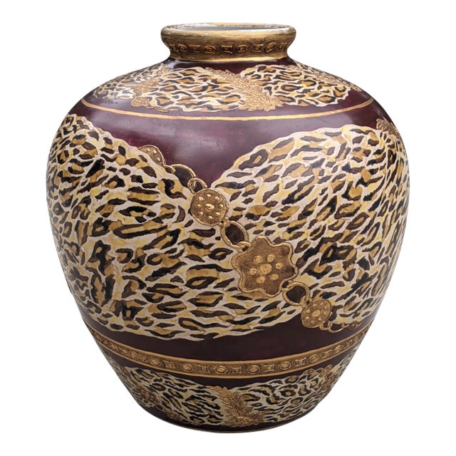 Vintage Large Porcelain Hand Painted Leopard Animal Print Vase With ...