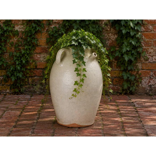 Cream 16" Antique French Glazed Terracotta Jug For Sale - Image 8 of 8