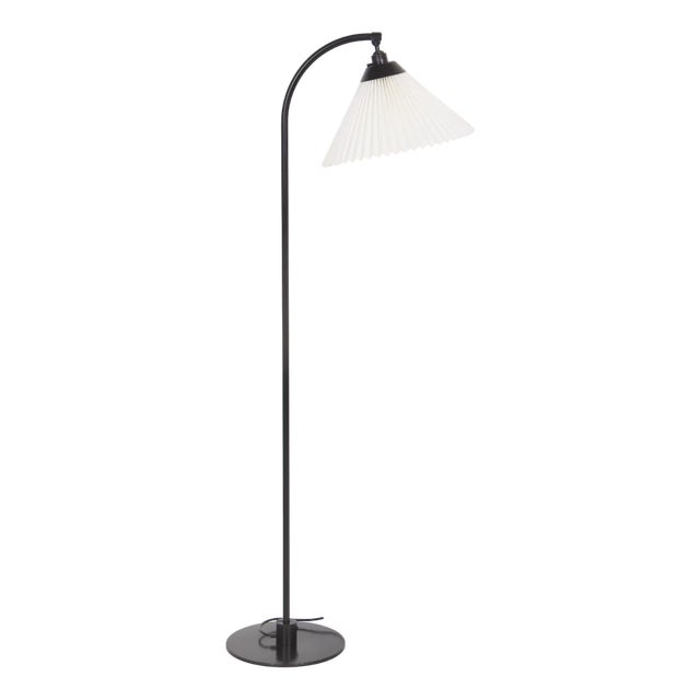 Model 386 Floor Lamp in Black Steel with Hand-Folded Lampshade from Le Klint, 1970s For Sale