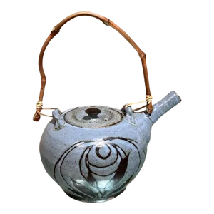 1970s Handcrafted Small Blue Tea Pot Studio Pottery Art