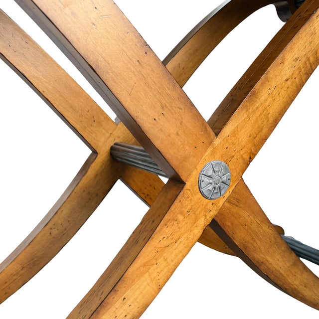 Late 20th Century Large Neoclassical Curule Console Table With Fluted Pewter-Tone Accents For Sale - Image 13 of 14