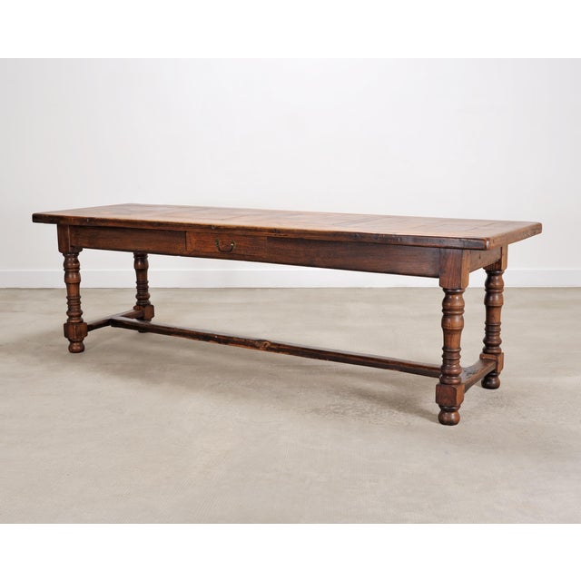 Early 20th Century Country French Oak Parquetry-Top Farmhouse Dining Table 8 Ft For Sale - Image 5 of 18