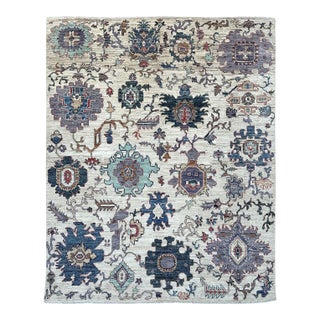 Oushak Handmade Wool Rug in Ivory With Multicolor Florals For Sale