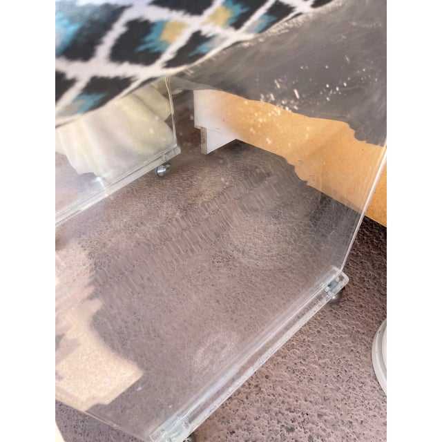 Teal Mid-Century Lucite Upholstered Waterfall Stool/Bench For Sale - Image 8 of 10