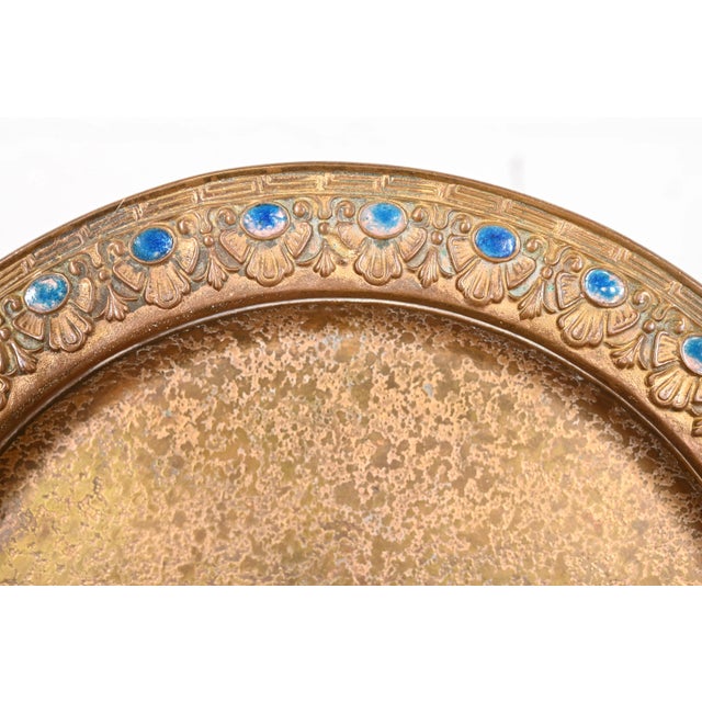 1920s Louis Comfort Tiffany Furnaces Favrile Bronze Doré and Enamel Charger Plate or Serving Tray For Sale - Image 5 of 10