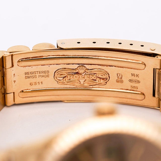 Metal Vintage Rolex Op Date 34mm 14k Gold Champagne Dial Watch For Sale - Image 7 of 13