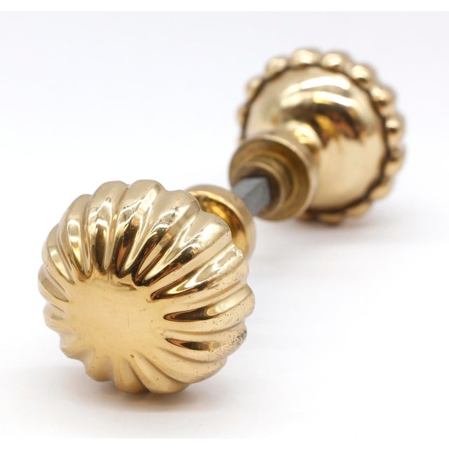 Pair of Vintage 2.25 In. Polished Brass Fluted Door Knobs For Sale - Image 4 of 6