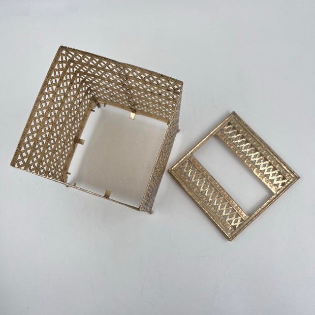 Mid 20th Century Vintage Hollywood Regency Gold Filigree Ormolu Tissue Box Cover For Sale - Image 5 of 11