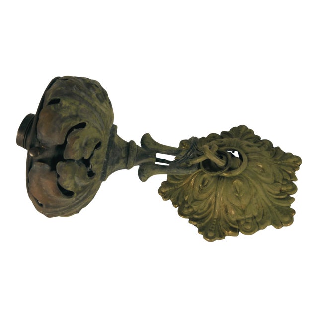 Vintage 1970 L& L WMC Signed Metal Ceiling Pendant Light Fixture by Loevsky & Loevsky . Hollywood Regency Canopy . Acanthus Leaf Motif For Sale