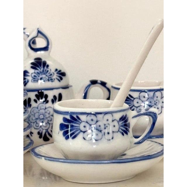 Vintage Miniature Blue and White Porcelain Tea Set - 21 Pieces For Sale - Image 10 of 11